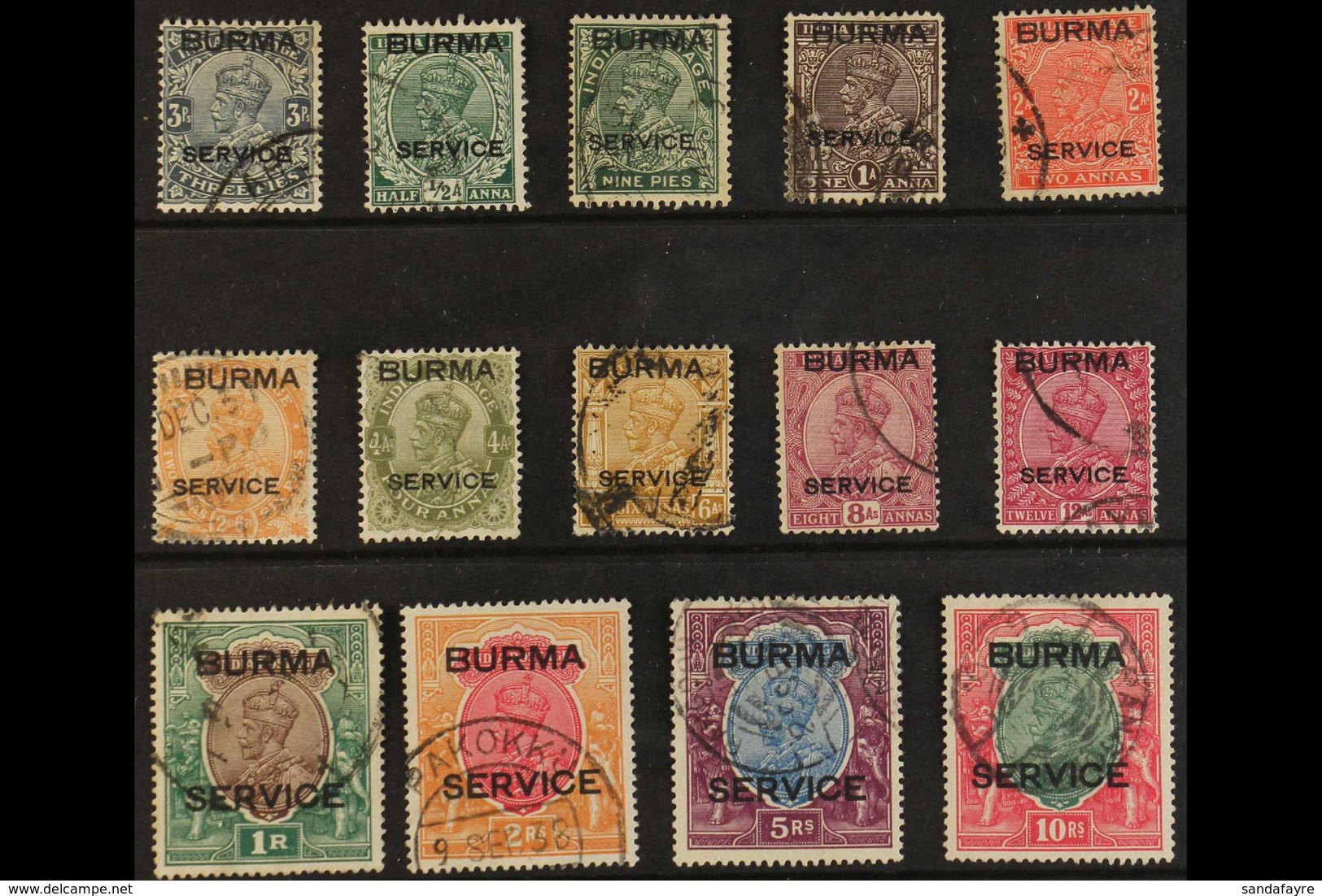 OFFICIALS 1937 KGV India Overprints, Complete Set, SG O1/14, Very Fine Used (14 Stamps). For More Images, Please Visit H - Birma (...-1947)