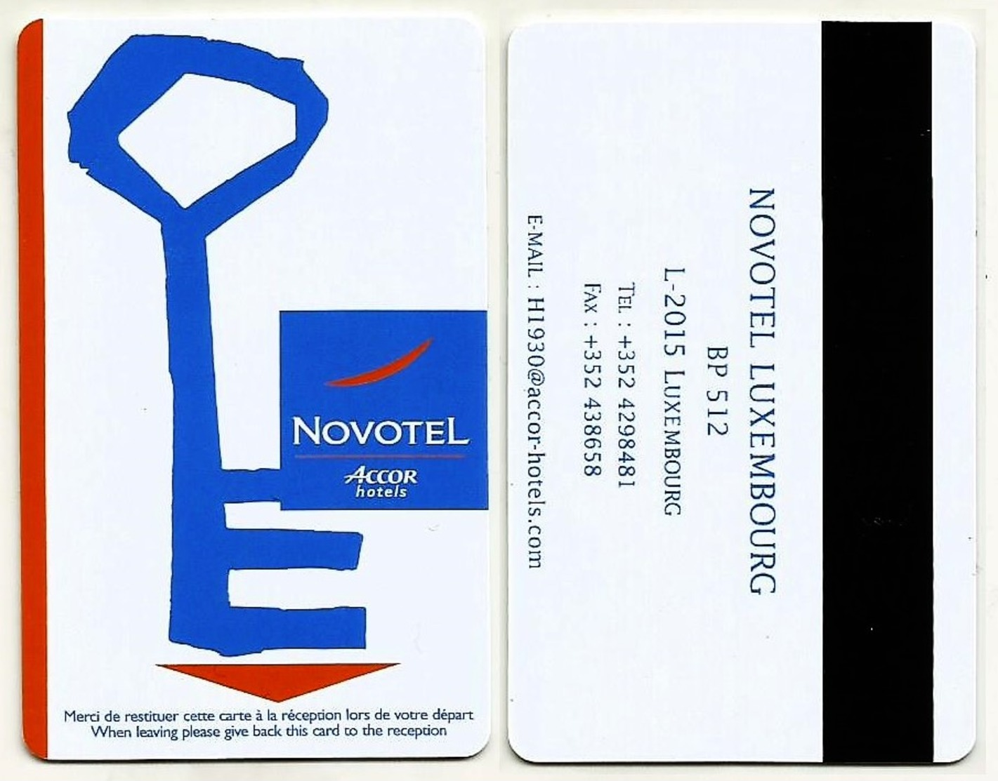 LUXEMBURG Hotelkarte Keycard Vom Novotel Hotel Luxembourg - Hotelkarten