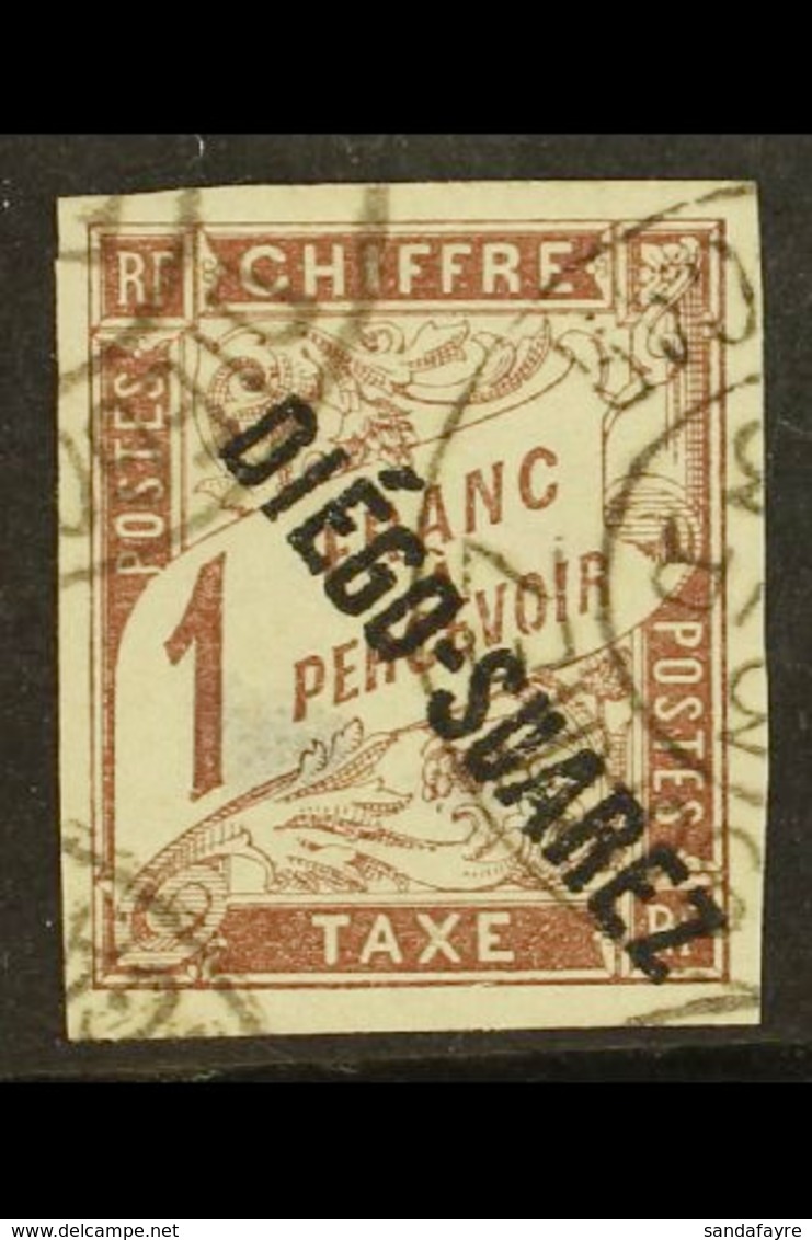 DIEGO-SUAREZ POSTAGE DUE 1892 1f Brown (Yvert & Maury 13, SG D37), 4 Good Margins And Fine Cds Cancel, Couple Of Thins.  - Sonstige & Ohne Zuordnung