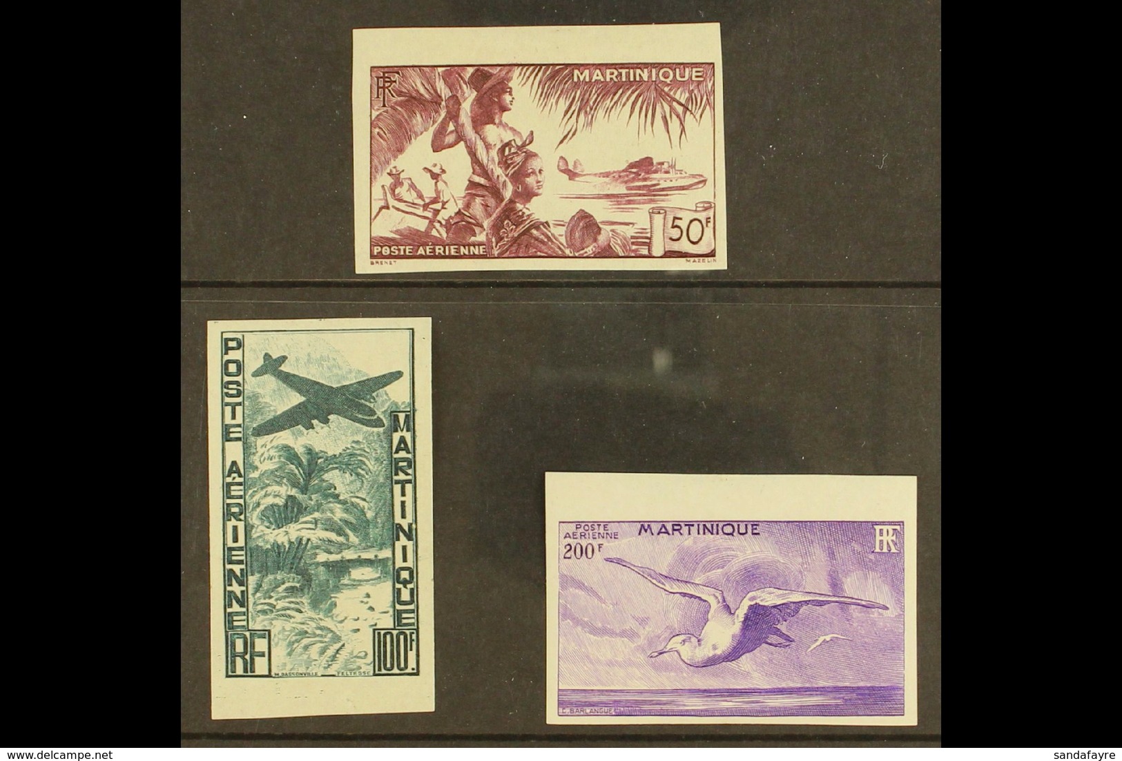 MARTINIQUE 1947 50f, 100f, And 200f Airs Complete Set IMPERF, Yvert 13/15, Very Fine Mint. (3 Stamps) For More Images, P - Other & Unclassified