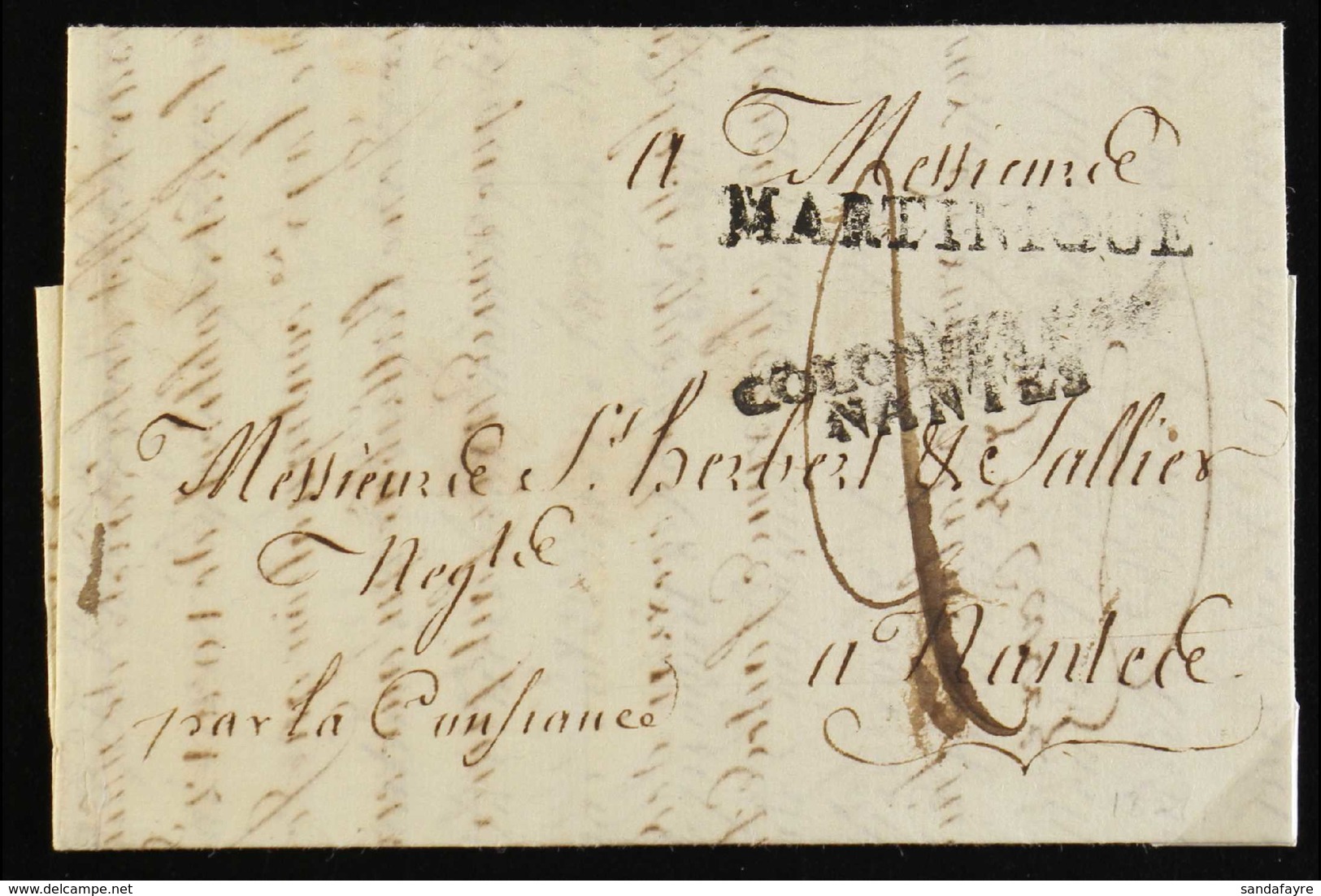 MARTINIQUE 1821 Entire From St Pierre To Nantes With Straight Line Marking "Martinique" Of The British Packet Agency And - Other & Unclassified