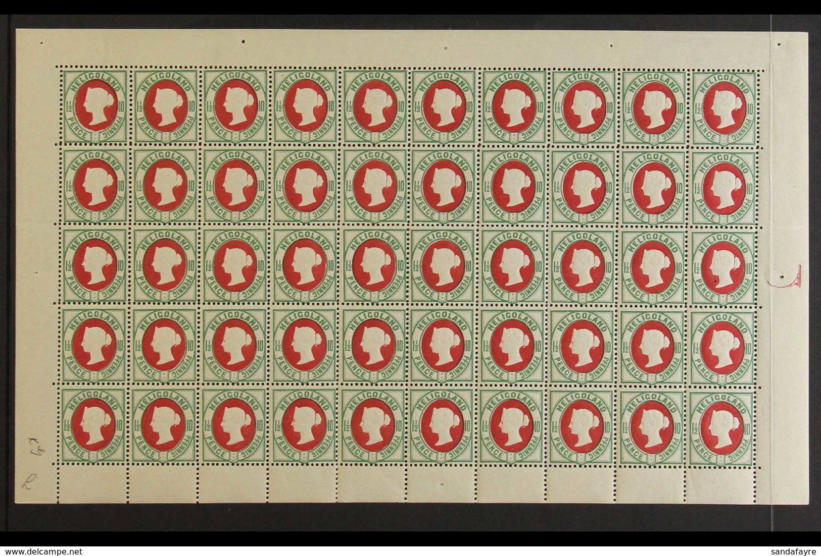 HELIGOLAND (HELGOLAND) 1875-90 10pf (1½d) Scarlet & Pale Blue-green (Michel 14e, SG 14a), Never Hinged Mint COMPLETE SHE - Andere & Zonder Classificatie