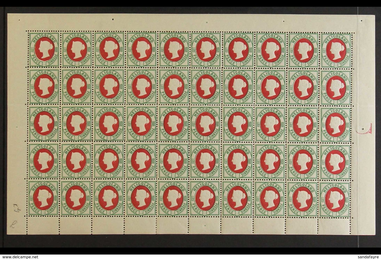 HELIGOLAND (HELGOLAND) 1875-90 10pf (1½d) Scarlet & Pale Blue-green (Michel 14e, SG 14a), Never Hinged Mint COMPLETE SHE - Other & Unclassified