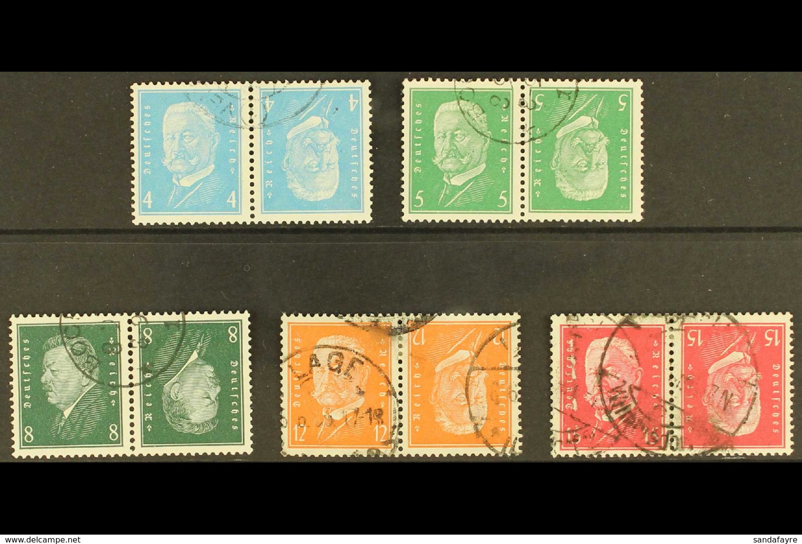 1928-31 HINDENBURG / EBERT TETE BECHE A Used Selection Of "Hindenburg" Tete Beche Including 4pf + 4pf Light Blue (Mi K9) - Altri & Non Classificati