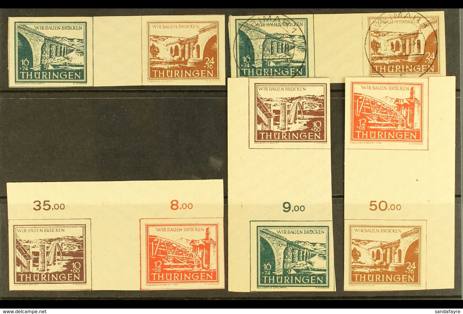 RUSSIAN ZONE THURINGIA 1946 Reconstruction Of Bridges (Mi 112/15) SE-TENANT GUTTER PAIRS, With Both Horizontal And Both  - Sonstige & Ohne Zuordnung