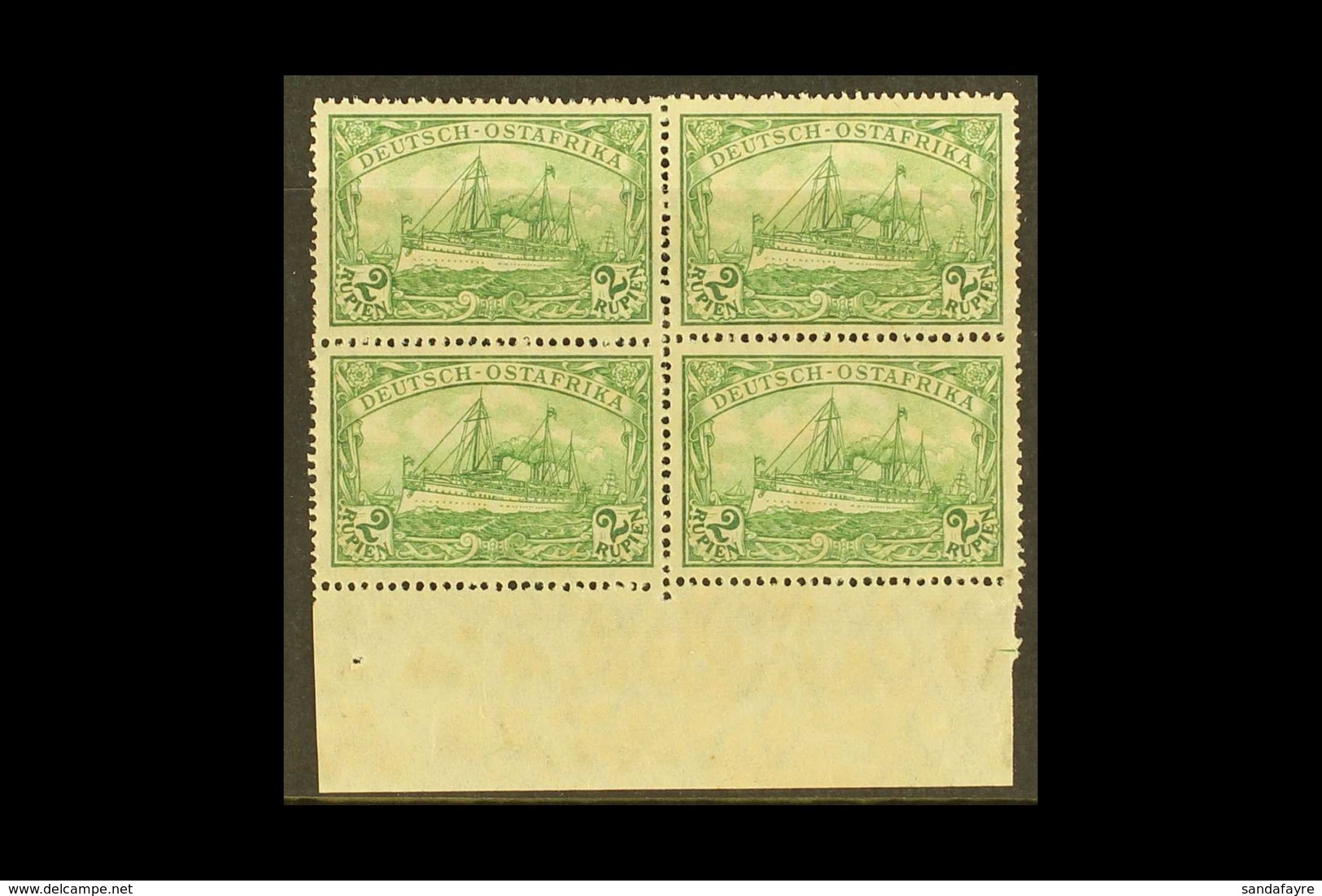 GERMAN EAST AFRICA 1905-20 2r Green Yacht, SG 43, Mi. A38, A Fine Never Hinged Mint Lower Marginal Block Of Four, Only A - Other & Unclassified