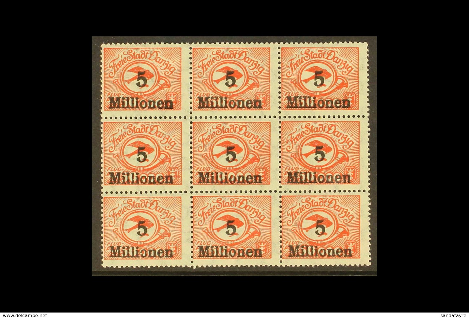 1923 (18 OCT) 5 Mio On 50,000M Red Air With SURCHARGE "5 Millionen" ON 10,000M STAMP Error, From Position 73, Michel 180 - Altri & Non Classificati