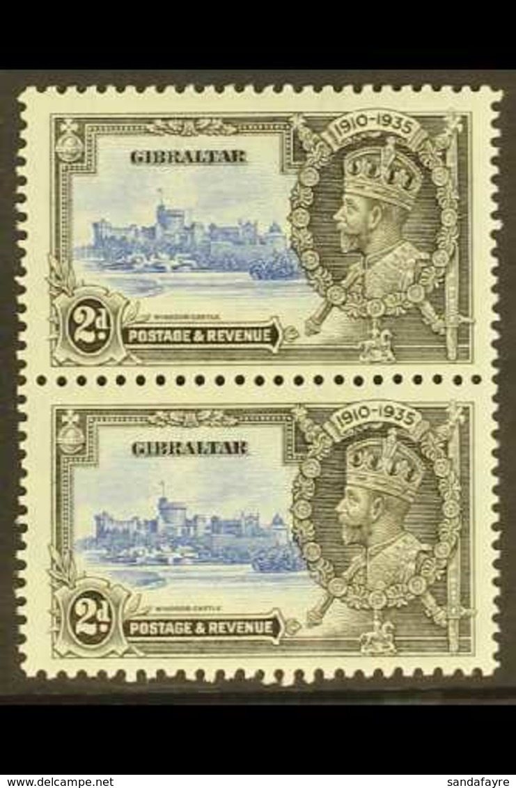 1935 2d Ult And Grey Black Jubilee, Variety "Extra Flagstaff", SG 114a, Very Fine Mint In Pair With Normal. (2 Stamps) F - Gibraltar