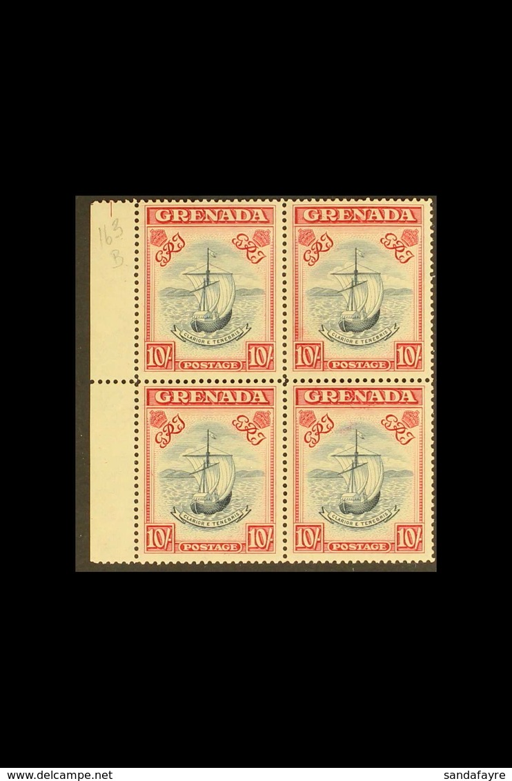 1943 10s Slate Blue And Bright Carmine, Narrow Frame, SG 163b, A Rare Left Marginal Block Of Four, Very Fine Mint, Three - Grenade (...-1974)