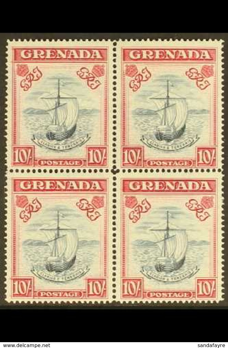 1947 10s Blue Black And Bright Carmine, Wide Frame, SG 163f, Superb Never Hinged Mint Block Of Four. For More Images, Pl - Grenada (...-1974)