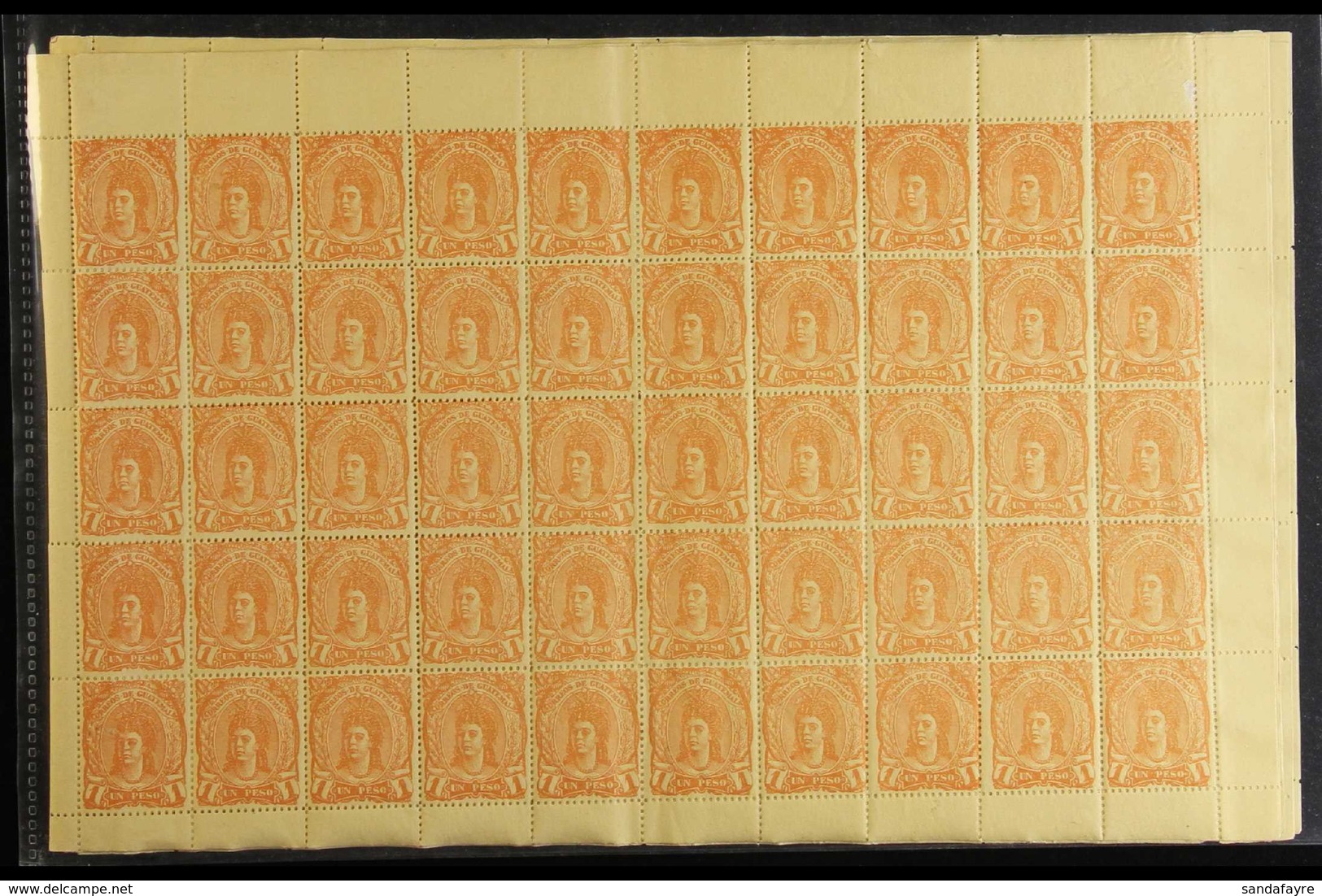 1878 FORGERIES ACCUMULATION One Peso Yellow "Indian Woman" (SG 14, Scott 14) Perf And Imperf Forgeries, Mostly In Comple - Guatemala