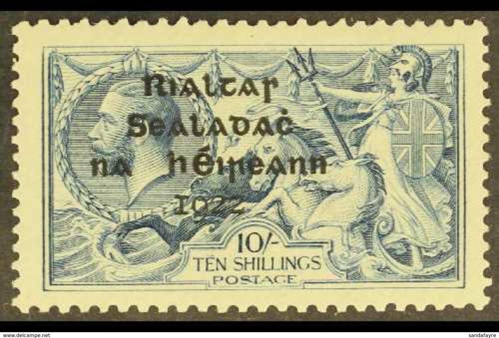 1922 10s Dull Grey- Blue With STROKES OVER "E" IN "TEN" Plate Flaw, Hibernian T14c, Very Fine Mint. For More Images, Ple - Other & Unclassified