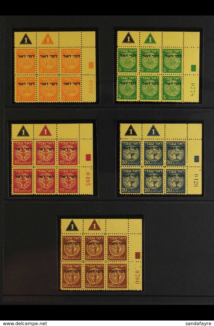 1948 POSTAGE DUES - NHM PLATE BLOCKS. 1948 "Doar Ivri" First Issue Set On Yellow Paper, In PLATE BLOCKS OF SIX, Bale PD1 - Andere & Zonder Classificatie