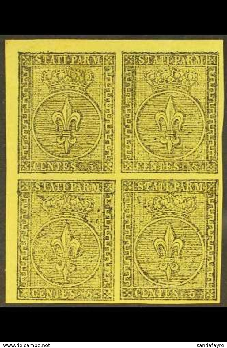 PARMA 1852 5c Black On Yellow Orange, Sass 1, Superb Corner Block Of 4, Mint Og. Signed Roumet. For More Images, Please  - Unclassified