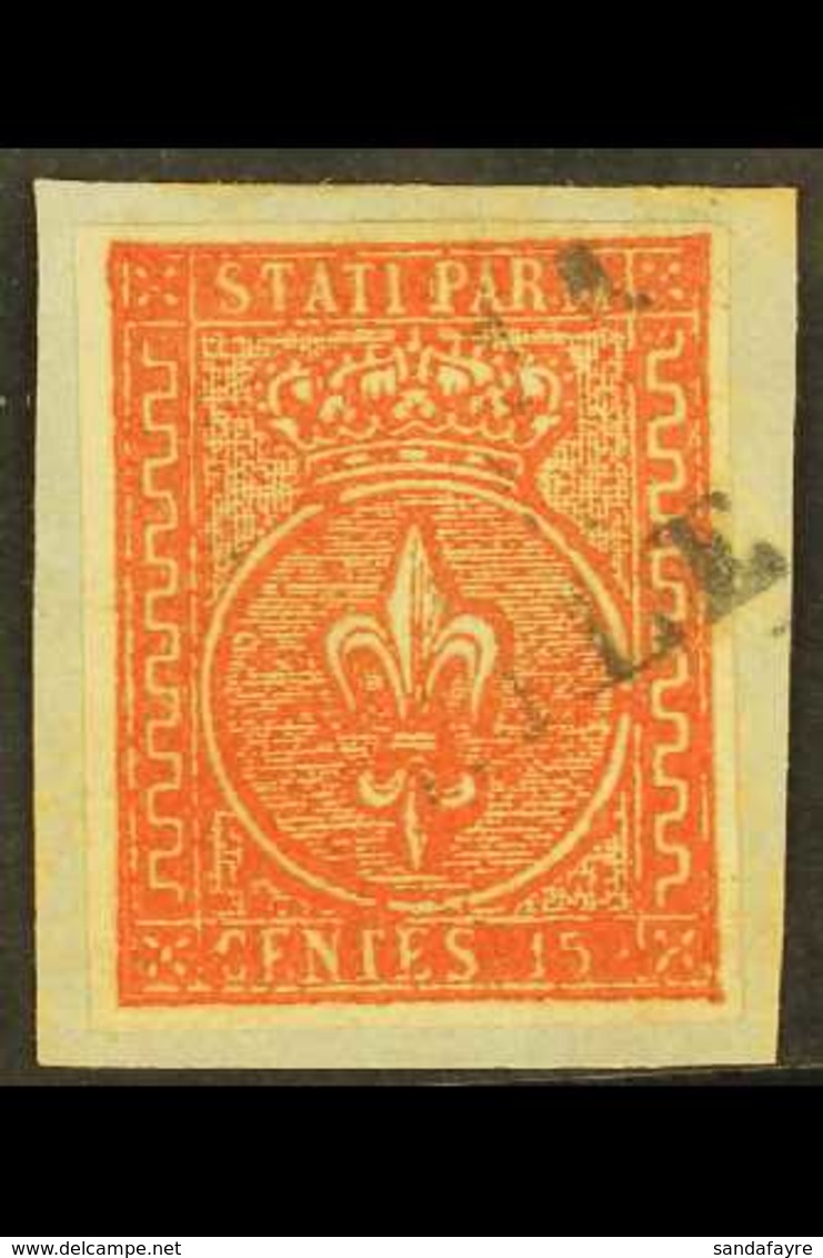 PARMA 1853 15c Vermilion Red, Sass 7a, Superb Used On Small Piece Tied By Parma 2 Line Cancel. Cat €725 (£650) For More  - Zonder Classificatie