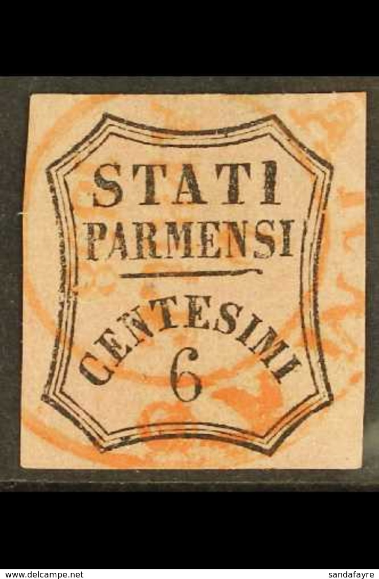 PARMA NEWSPAPER STAMPS 1853 6c Bright Rose, Sass 1, Superb Used With Huge Margins And Neat Red Cancel. Cat €800 (£710) F - Sin Clasificación