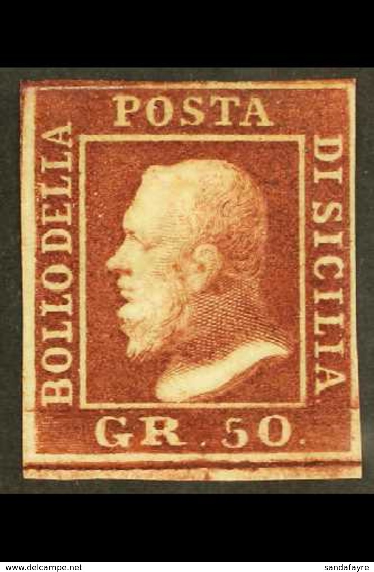 SICILY 1859 50gr Brown Lake, Sass 14, Fine Mint, Large Part Og. Sassone Cat €1650 (£1450) For More Images, Please Visit  - Zonder Classificatie