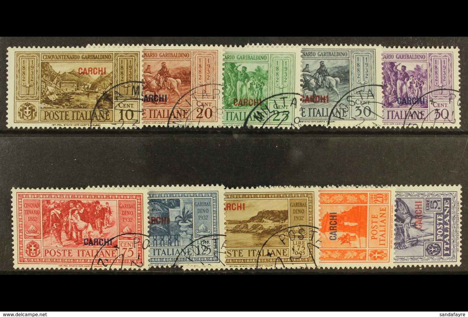 DODECANESE ISLANDS CARCHI 1932 Garibaldi Set, SG 89/98, Sassone S.50, Very Fine Used (10). For More Images, Please Visit - Andere & Zonder Classificatie