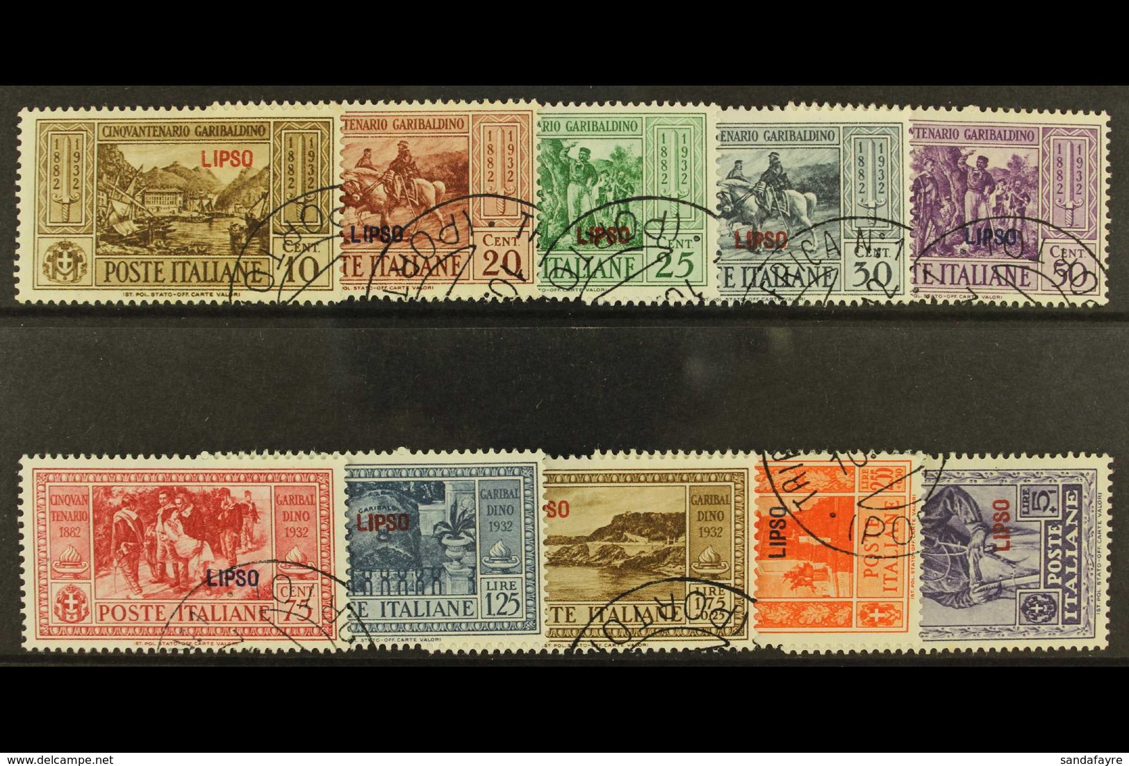 DODECANESE ISLANDS LIPSO 1932 Garibaldi Set, SG 89/98, Sassone S.62, Very Fine Used (10). For More Images, Please Visit  - Sonstige & Ohne Zuordnung