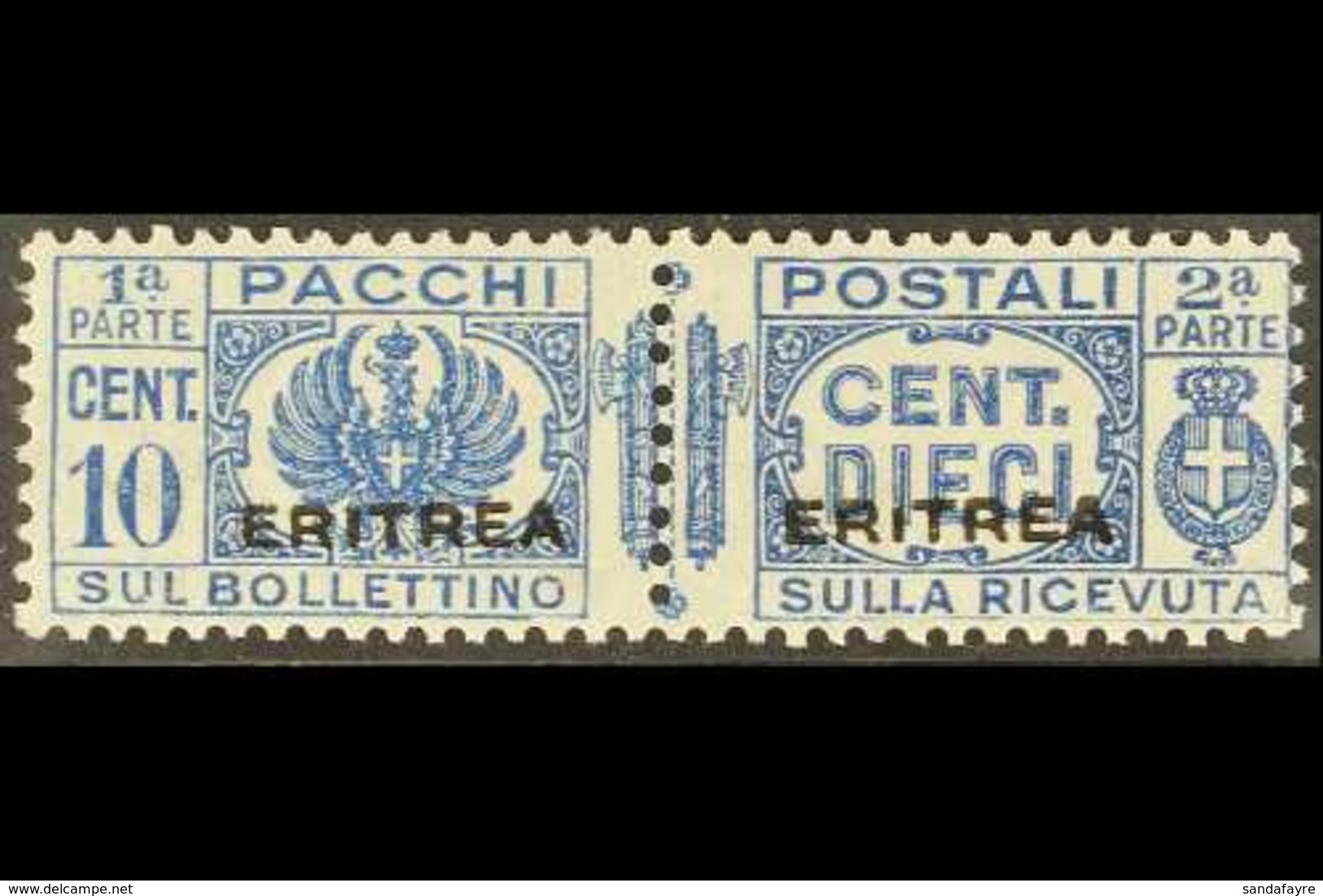 ERITREA PARCEL POST 1927-37 10c Deep Blue With Forged "ERITREA" Overprint (as SG P123, Sassone 22), Fine Never Hinged Mi - Other & Unclassified