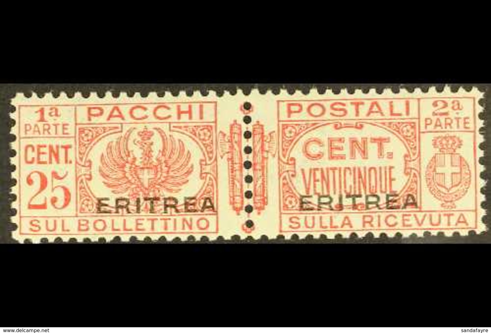 ERITREA PARCEL POST 1927-37 25c Carmine Overprint (SG P124, Sassone 23), Never Hinged Mint Horizontal Pair, Very Fresh,  - Andere & Zonder Classificatie