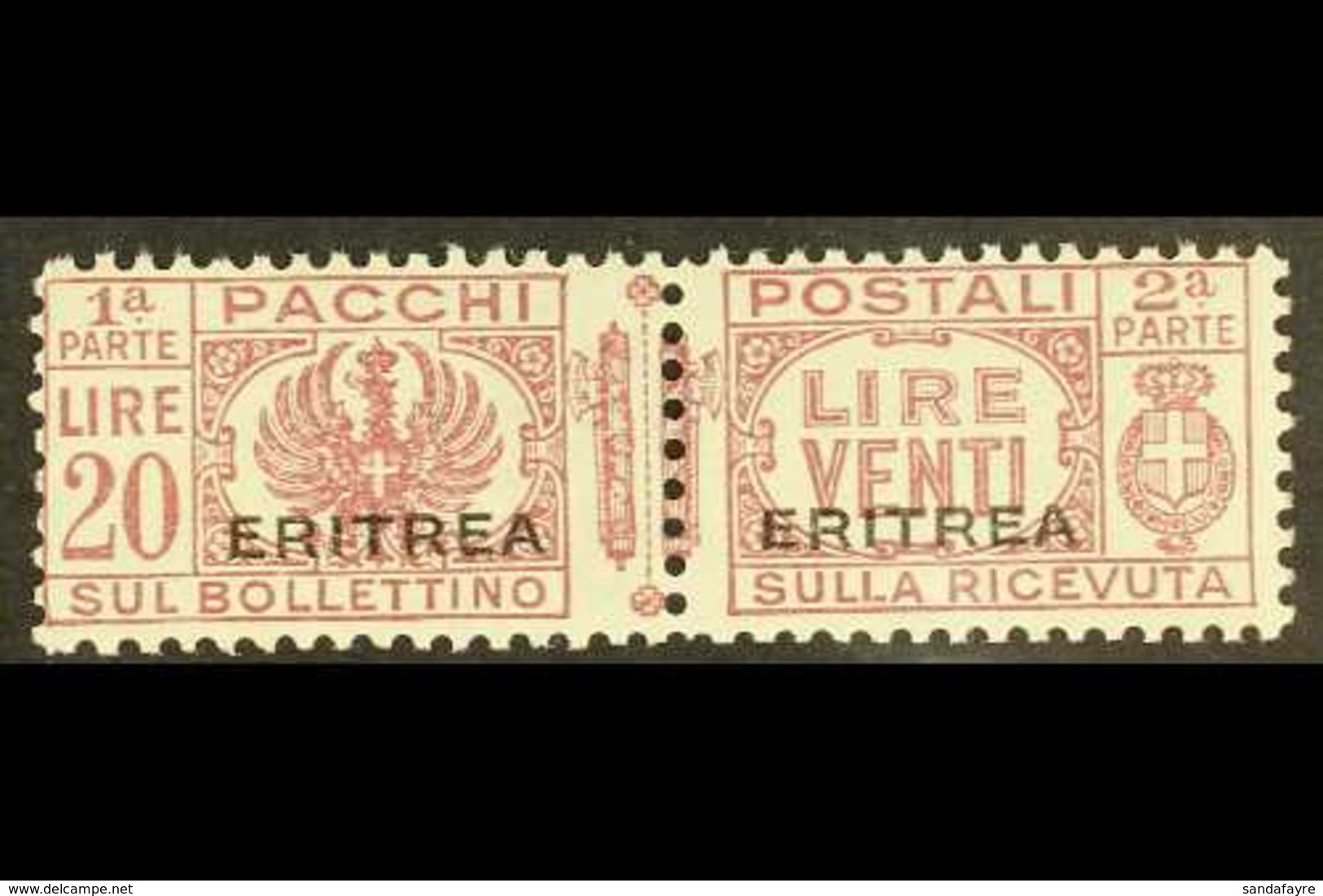ERITREA PARCEL POST 1927-37 20L Dull Purple Overprint (SG P133, Sassone 32), Never Hinged Mint Horizontal Pair, Very Fre - Sonstige & Ohne Zuordnung