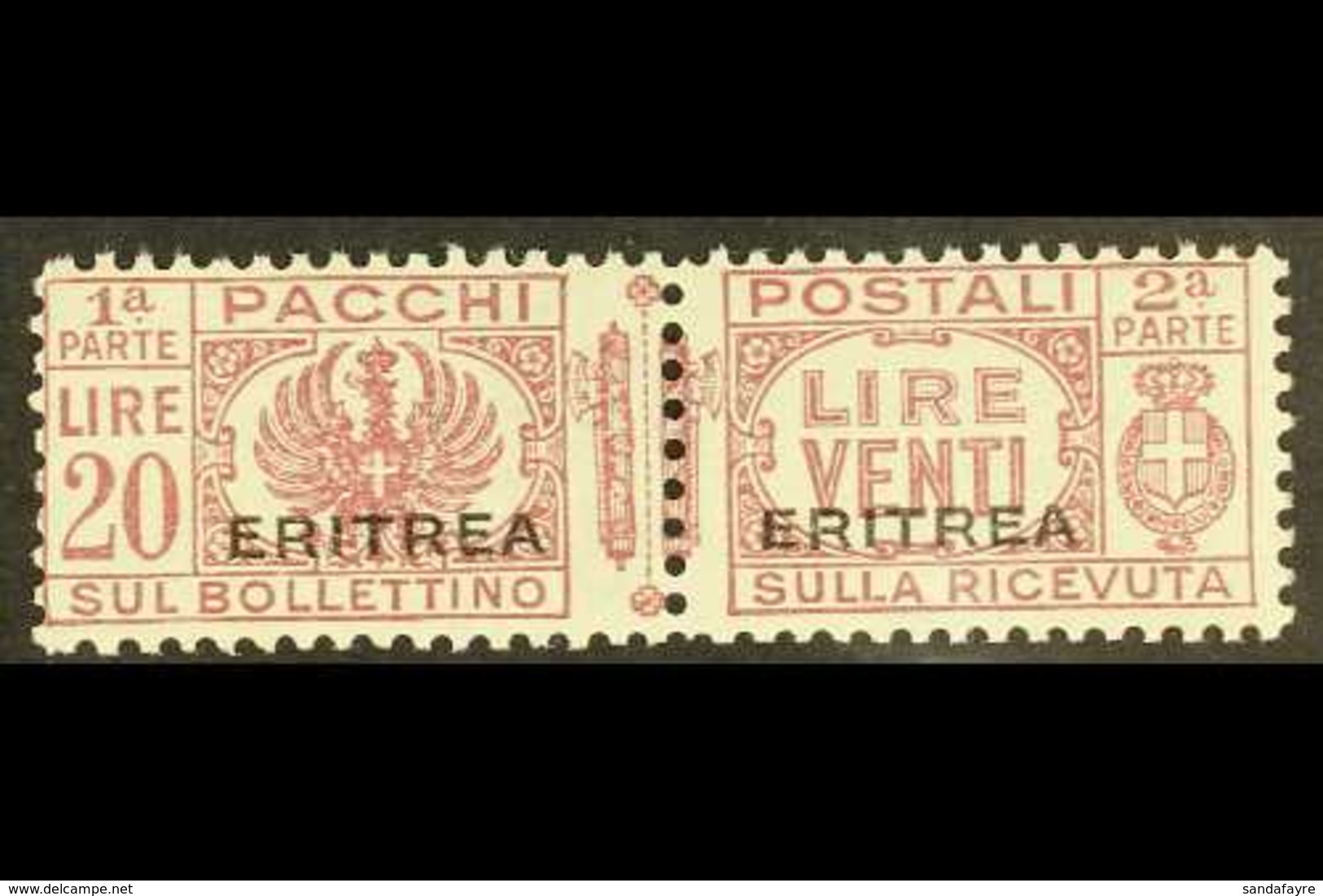 ERITREA PARCEL POST 1927-37 20L Dull Purple Overprint (SG P133, Sassone 32), Never Hinged Mint Horizontal Pair, Very Fre - Andere & Zonder Classificatie