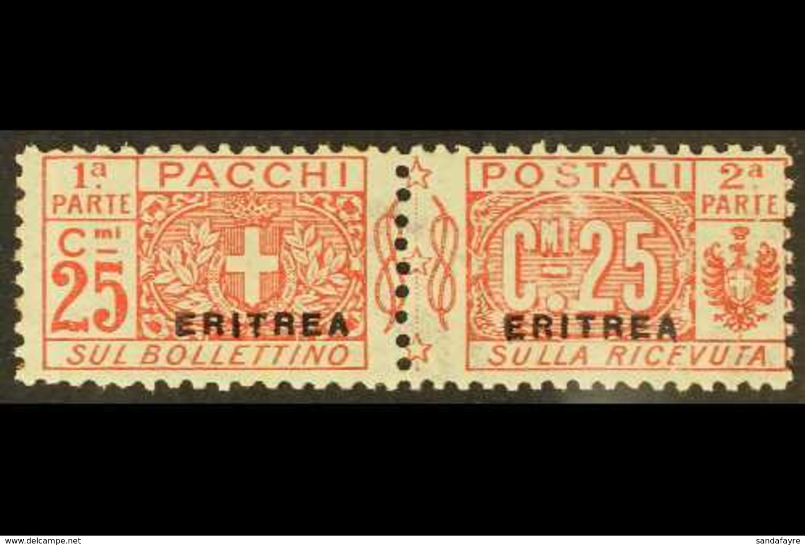 ERITREA POSTAGE DUES 1916 25c Red, "Small" Overprint, Sass 3, Very Fine Mint. For More Images, Please Visit Http://www.s - Other & Unclassified