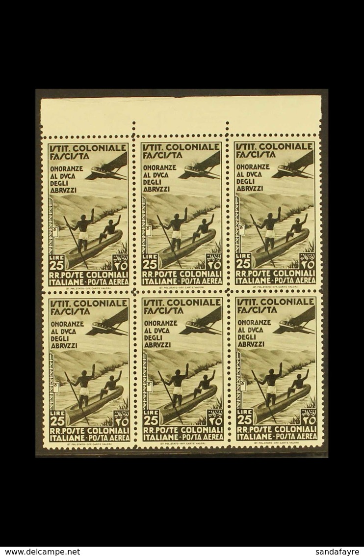 GENERAL ISSUES 1934 25L Olive-black Air Abruzzi (Sassone 30, SG 75), Never Hinged Mint Upper Marginal BLOCK Of 6, Fresh. - Andere & Zonder Classificatie