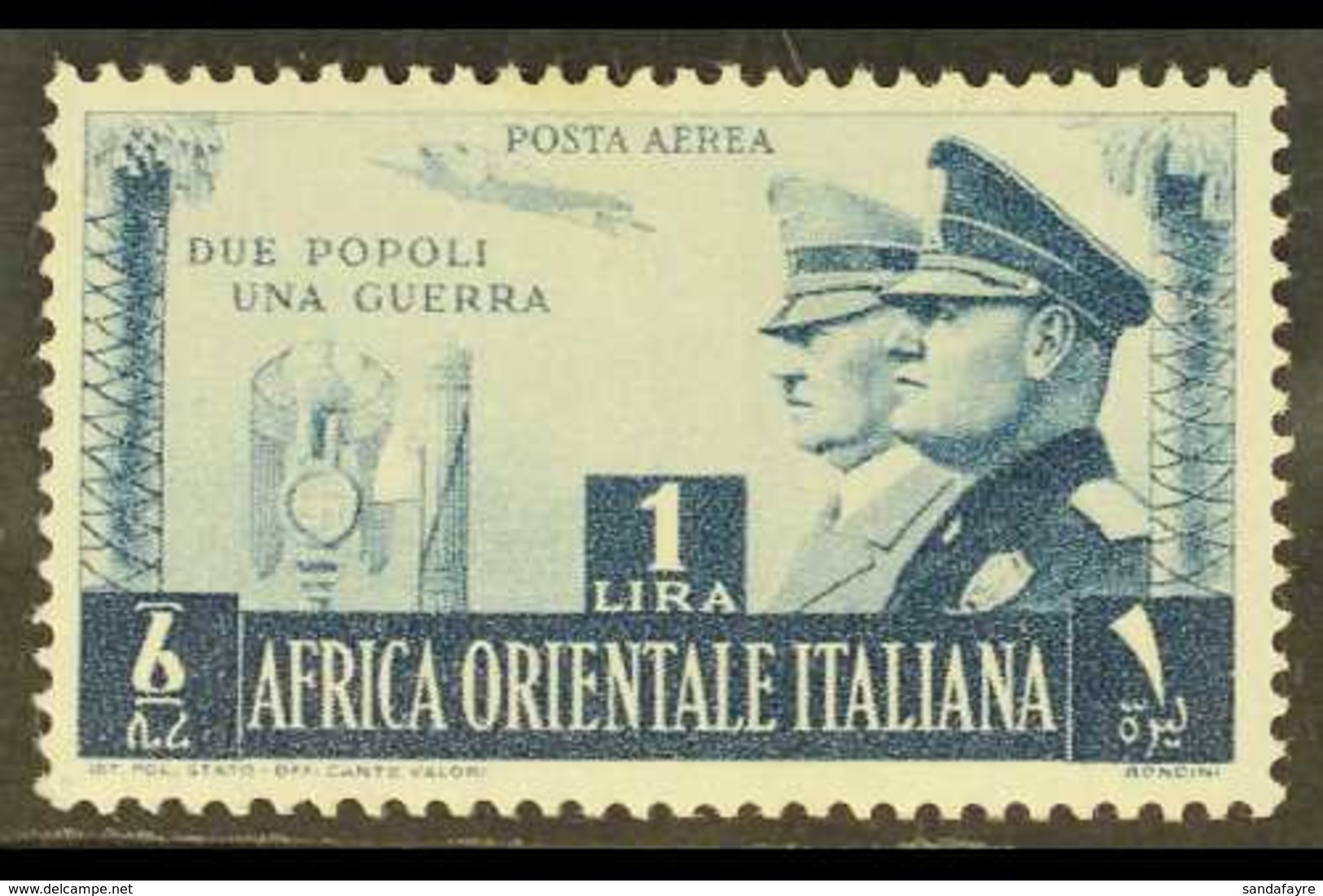 ITALIAN EAST AFRICA 1941 1L Slate-blue Air German-Italian Friendship With Value At Centre (Sassone 20, SG 62), Very Fine - Sonstige & Ohne Zuordnung