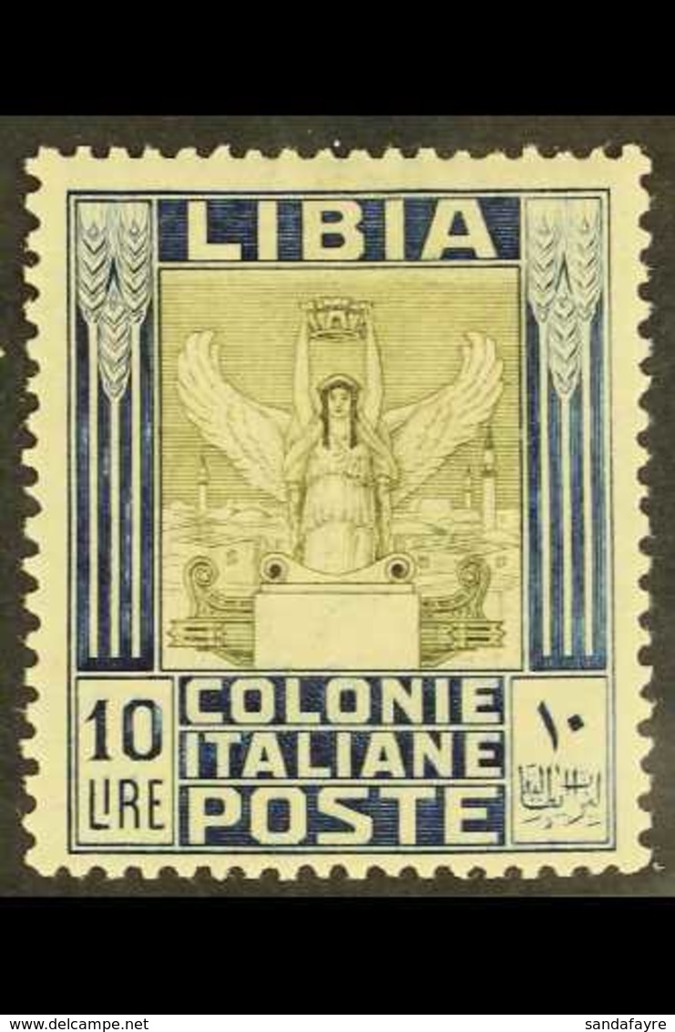 LIBYA 1921 10L Olive & Indigo Pictorial Perf 14x13¼ (SG 33B, Sassone 32a), Very Fine Mint, Good Centring, Fresh. For Mor - Autres & Non Classés