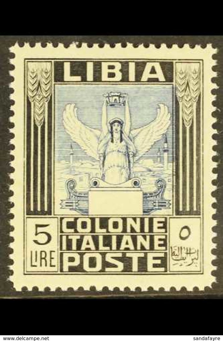 LIBYA 1940 5L Blue & Black Pictorial Perf 14 (Sassone 163, SG 60), Superb Never Hinged Mint, Very Fine Centring, Very Fr - Other & Unclassified