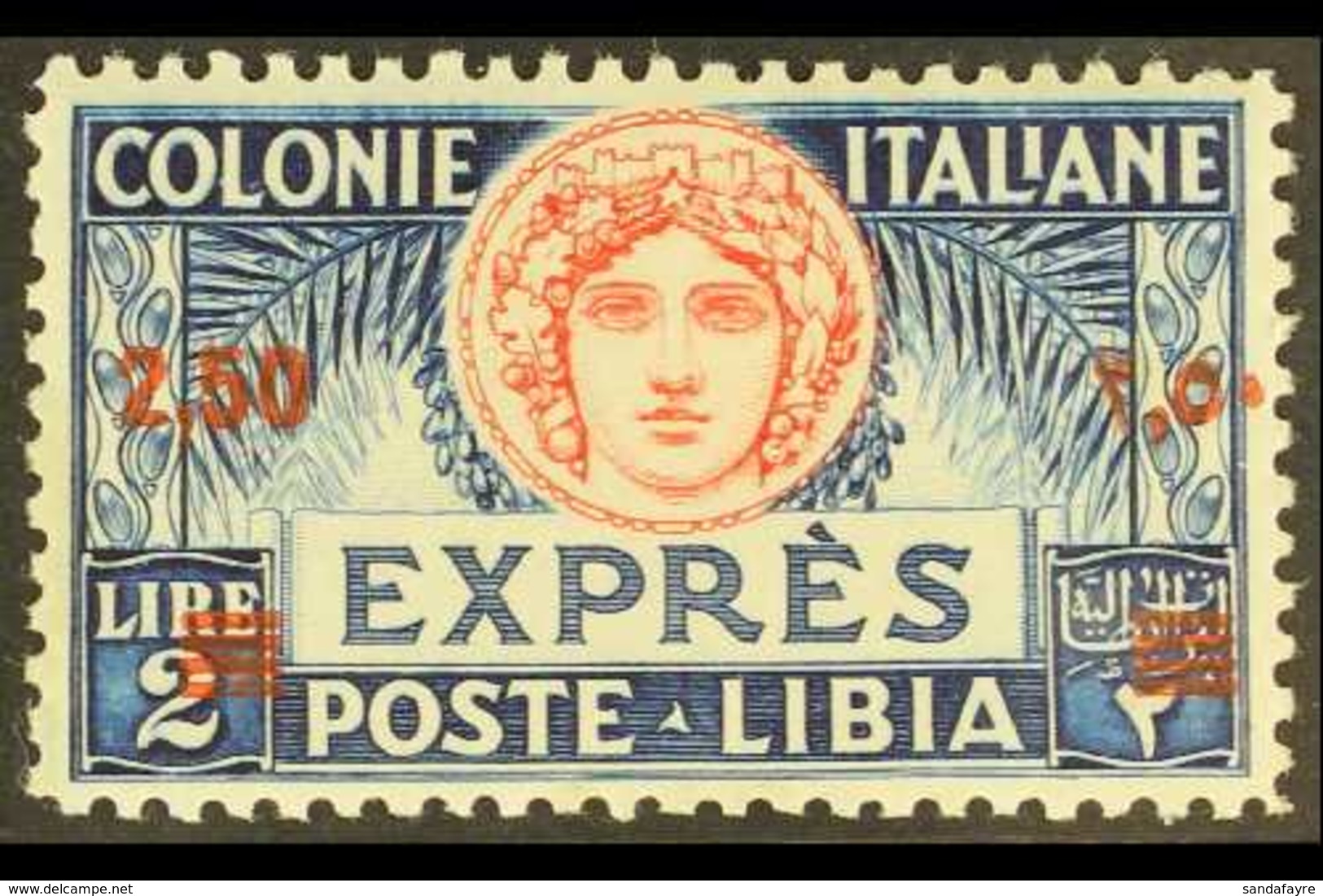 LIBYA EXPRESS 1927-33 2.50L On 2L Red & Blue Perf 11 Surcharge (Sassone 13, SG E66), Very Fine Mint, Superb Centring, Ve - Sonstige & Ohne Zuordnung