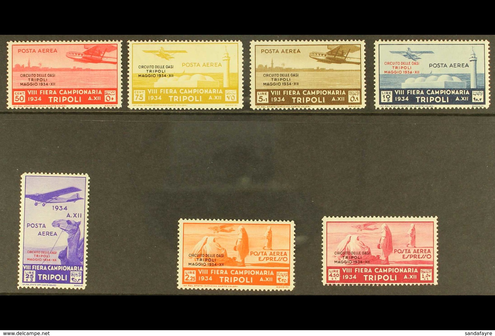 TRIPOLITANIA Air Oasis Flight Overprints Complete Set Including Express Stamps (Sassone 34/39, SG 197/E203), Never Hinge - Andere & Zonder Classificatie