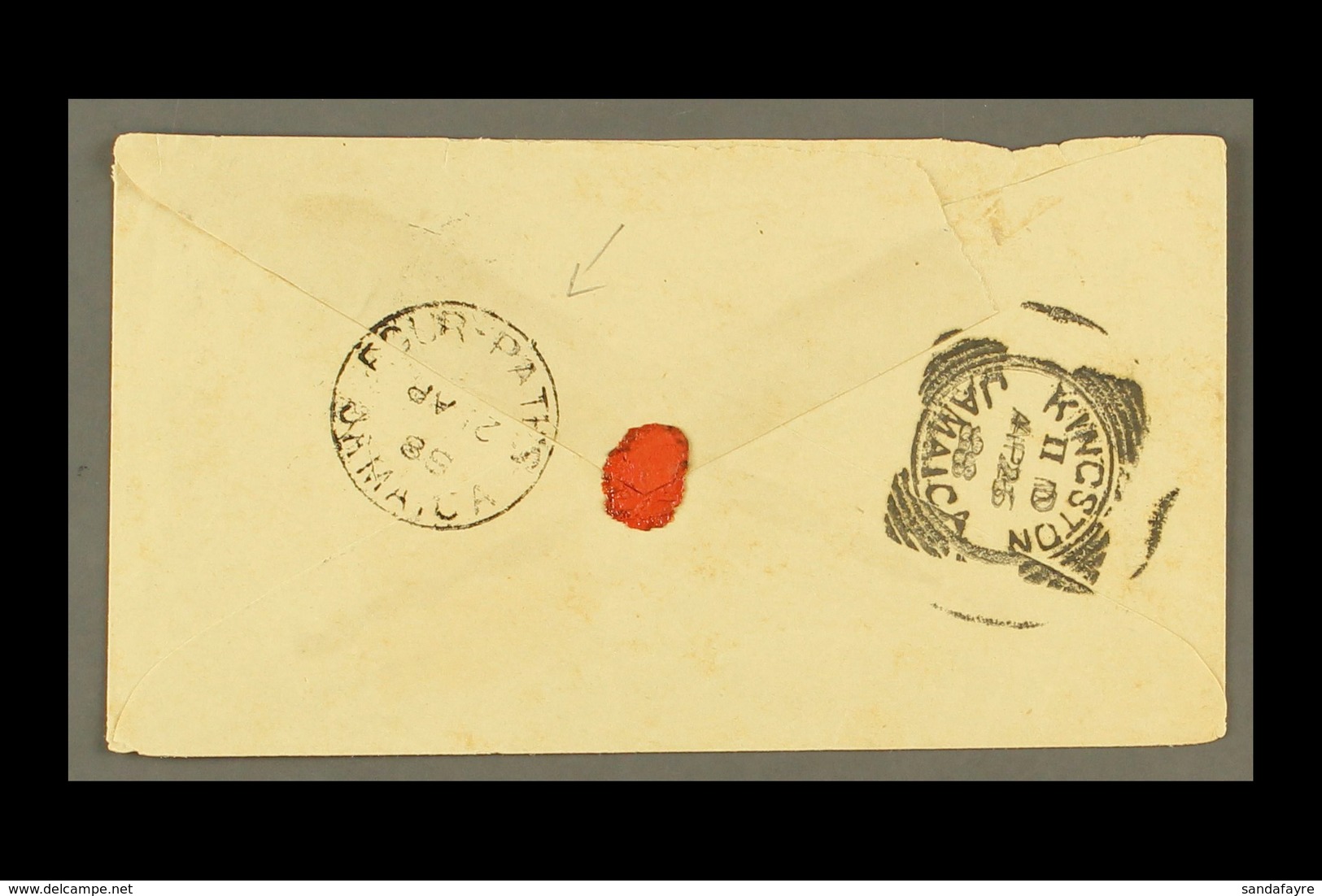 1888 (April) Envelope To Kingston Bearing 1d Rose With Indistinct Cancel; On Reverse Fine "FOUR PATHS" Cds Plus Kingston - Jamaica (...-1961)