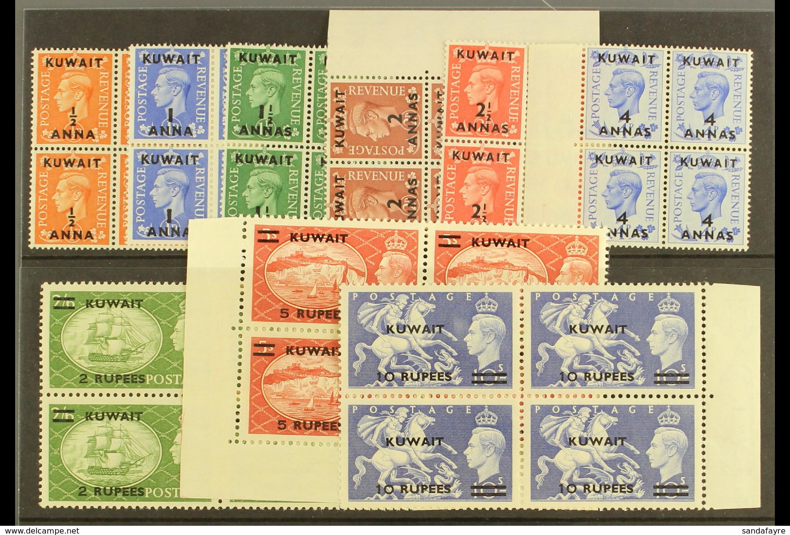 1950-4 KGVI GB Overprints Set In BLOCKS OF FOUR, SG 84/92, Fine, Never Hinged Mint (9 Blocks). For More Images, Please V - Kuwait