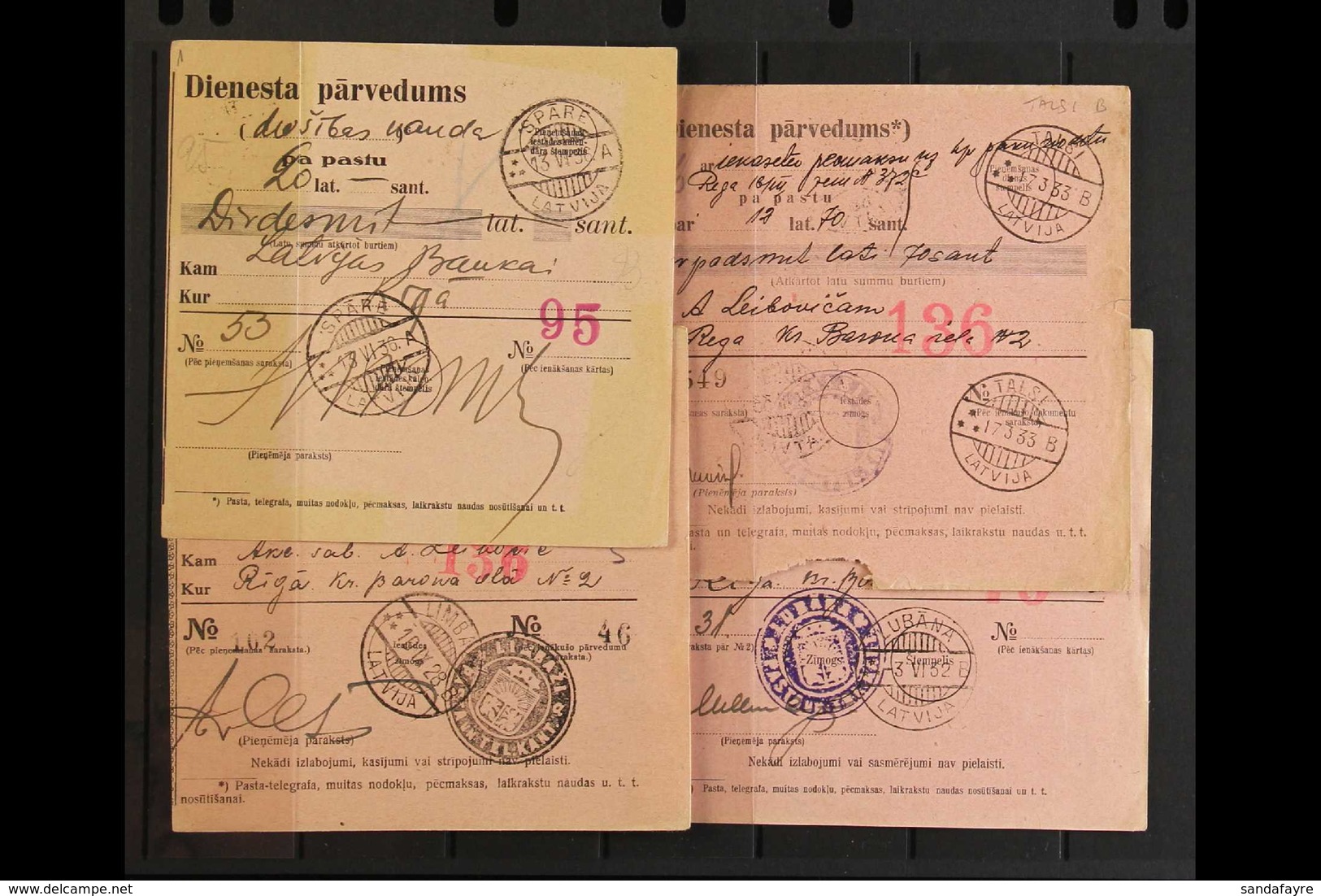 1920's-1930's MONEY ORDERS. An Interesting Collection Of Printed Money Orders (Stampless), Bearing A Wide Ranges Of Vari - Lettland