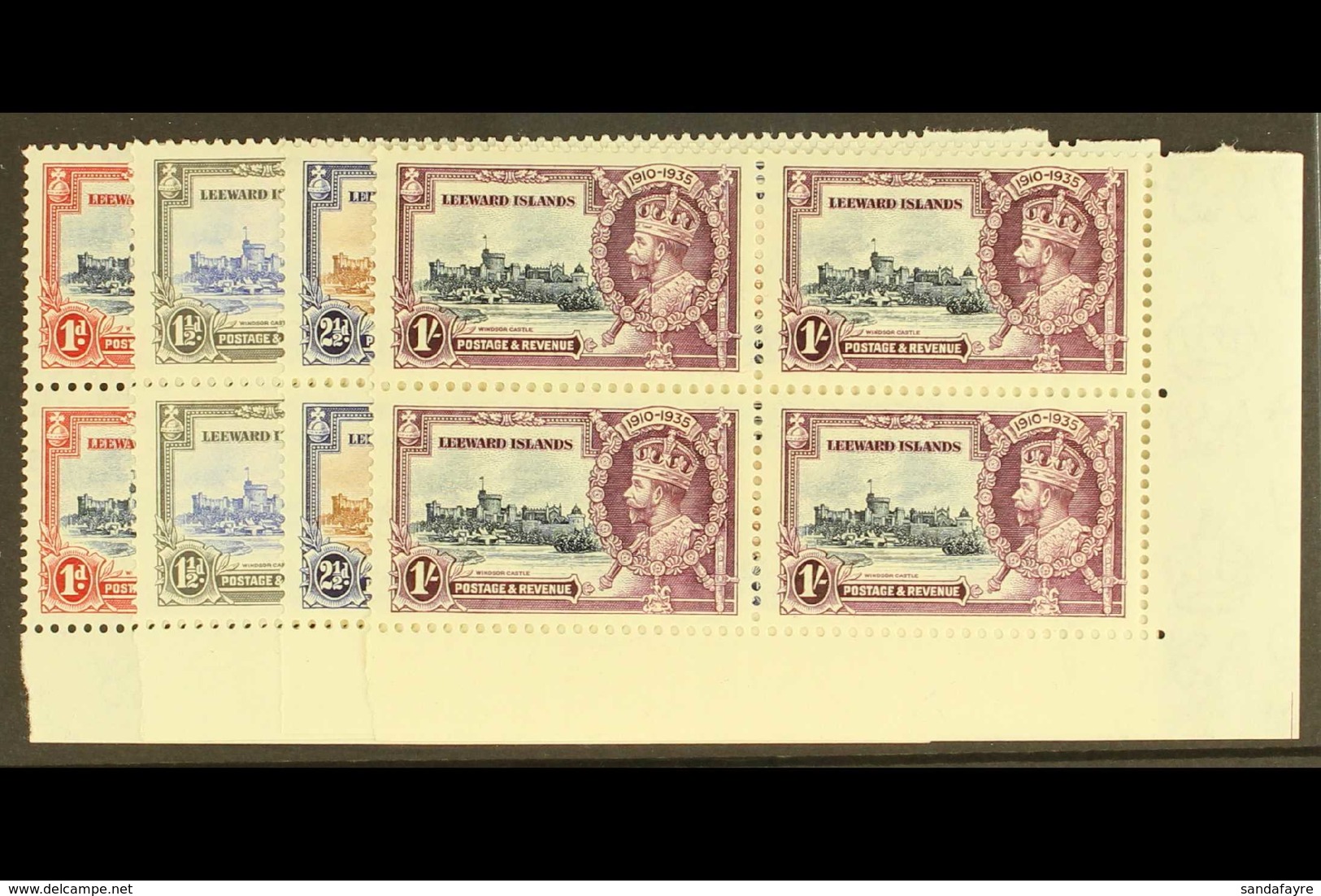 1935 Silver Jubilee Set Complete In R/H Corner Blocks Of 4, 2og, 2nhm. (16 Stamps) For More Images, Please Visit Http:// - Leeward  Islands