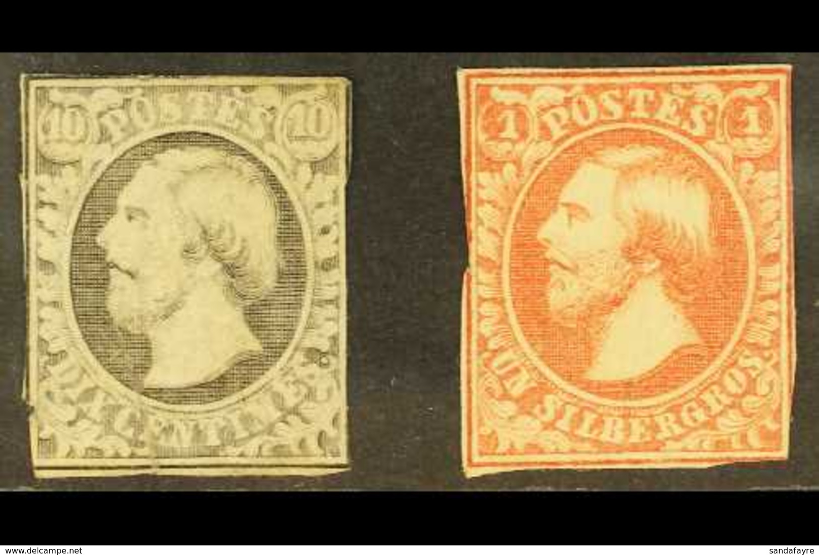 1852-58 10c Grey-black (SG 2, Michel 1d), Unused No Gum, Cut Into The Outer Frame Lines, Creases, And 1sgr Rose (SG 4, M - Autres & Non Classés