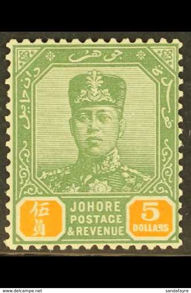 JOHORE 1922 $5 Green And Orange, SG 124, Fine Mint. For More Images, Please Visit Http://www.sandafayre.com/itemdetails. - Sonstige & Ohne Zuordnung