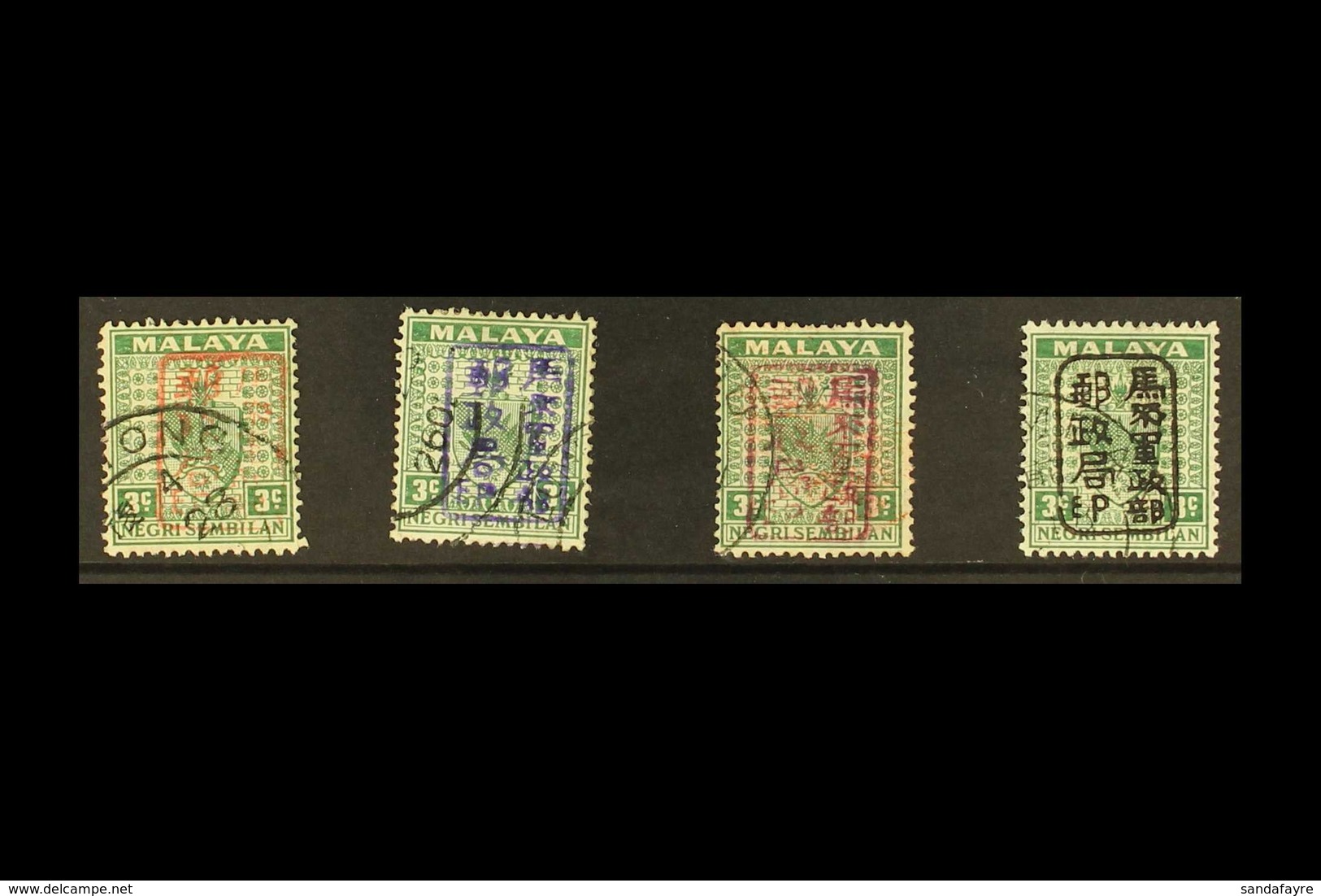 GENERAL ISSUES 1942 Negri Sembilan 3c Green With T1 Overprint In Red, Violet, Brown And Black (SG J163/a/c/d), Fine Used - Other & Unclassified