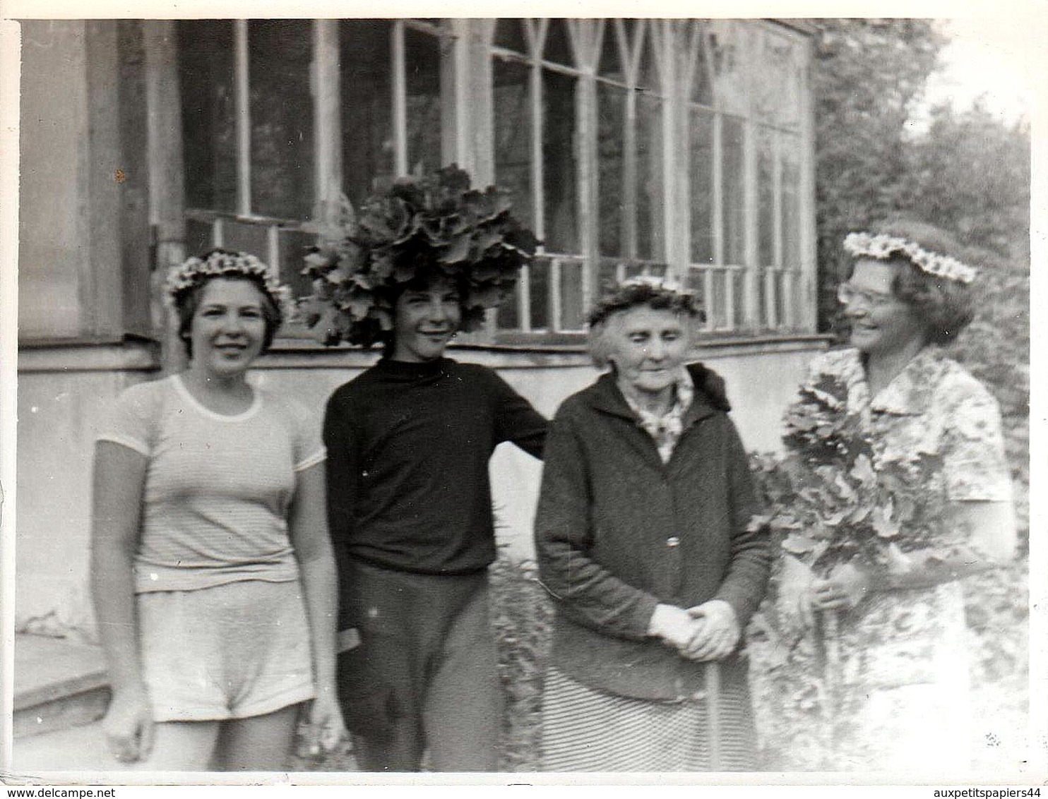 Amusante Photo Originale Couronnes Pâquerettes Pour 3 Générations De Femmes & Couronne Chêne Pour Le Garçon 1980 - Anonymous Persons