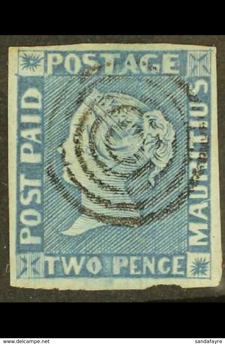 1848-59 2d Blue Early Impression (position 8), SG 8, Used With 4 Margins & Light Concentric- Ring Cancellation, Rich Col - Mauritius (...-1967)