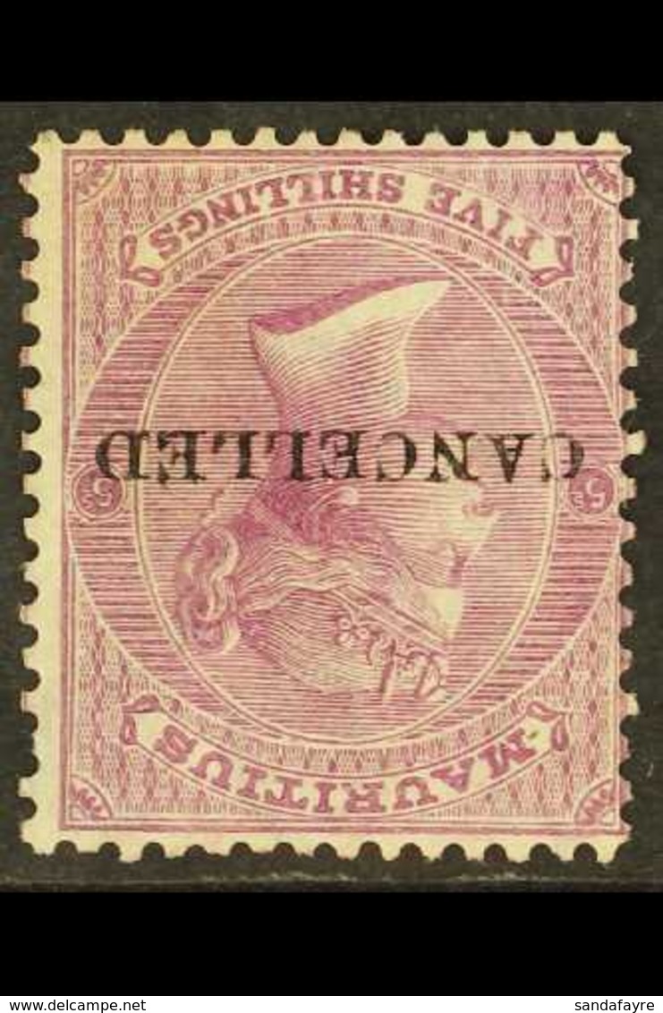 1863-72 5s Bright Mauve WATERMARK INVERTED Variety, SG 72w, Fine Unused No Gum With "CANCELLED" Overprint, Fresh & Scarc - Maurice (...-1967)