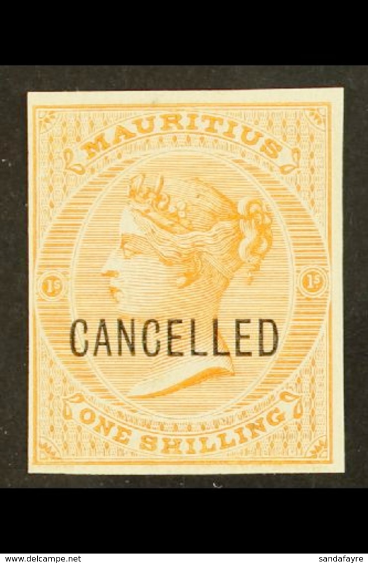 1872 1s Orange (as SG 70) IMPERF PROOF On Thick Unwatermarked And Ungummed Paper, Overprinted "CANCELLED", Very Fine Unu - Mauritius (...-1967)