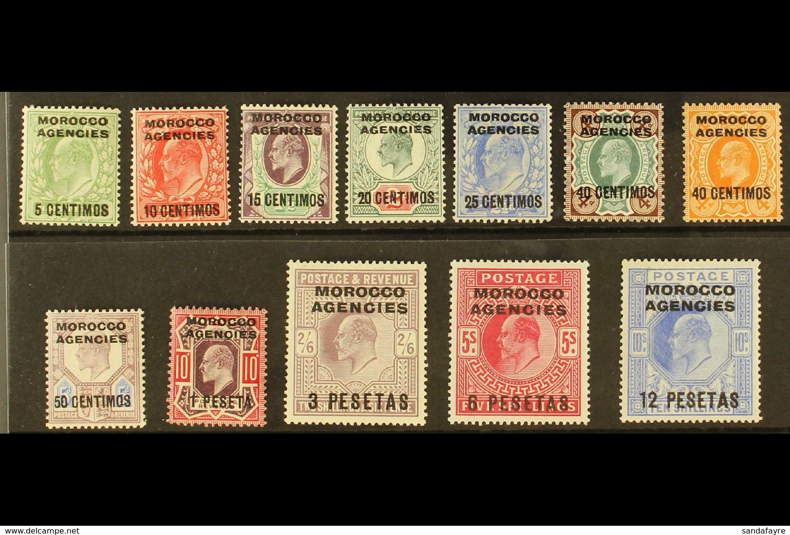 SPANISH CURRENCY 1907-12 Overprints Complete Set, SG 112/23, Very Fine Mint, Most Lower Values Are Never Hinged, Fresh.  - Andere & Zonder Classificatie