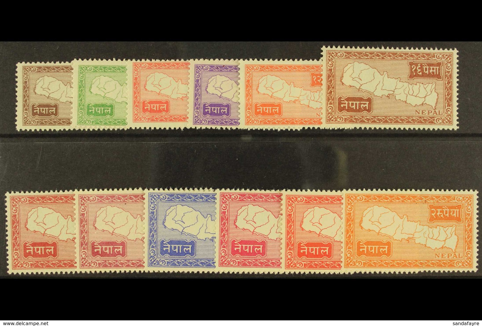 1954 Nepal Map Complete Set, SG 85/96, Very Fine Mint (12 Stamps) For More Images, Please Visit Http://www.sandafayre.co - Népal