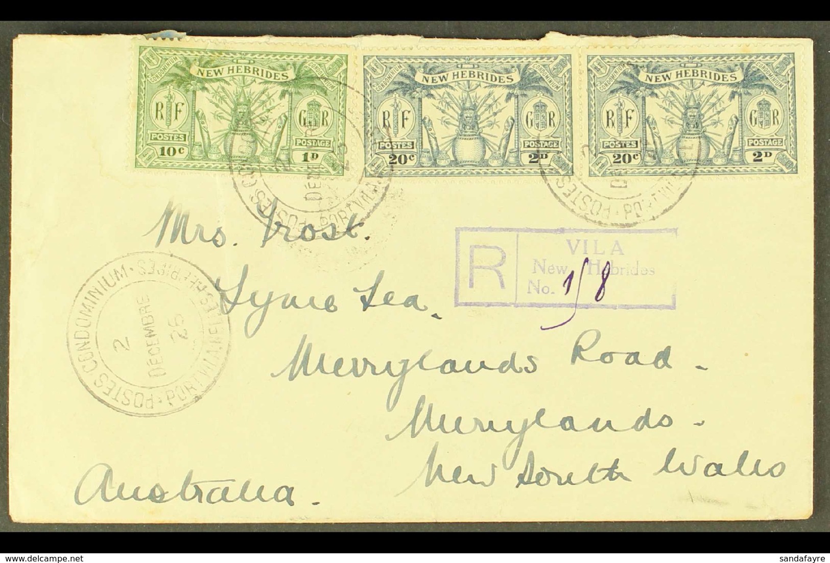 ENGLISH 1925 (Dec) An Attractive Commercial Envelope Registered To New South Wales, Bearing 1925 1d And Pair Of 2d Tied  - Andere & Zonder Classificatie