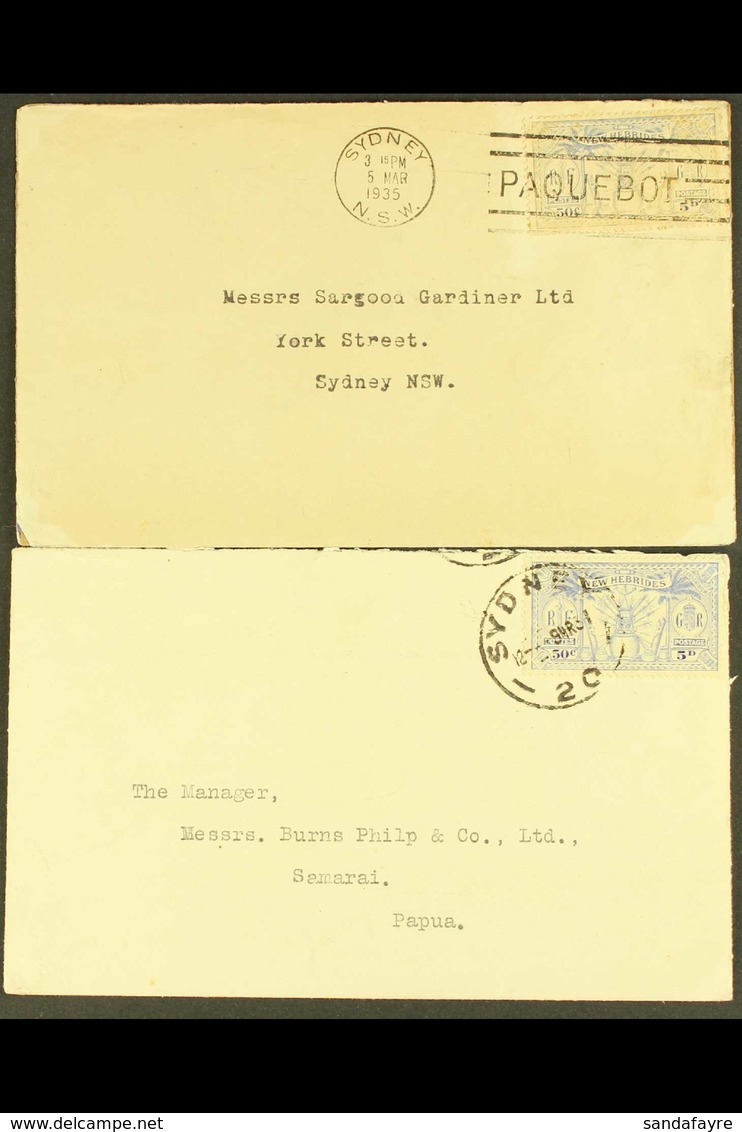 ENGLISH 1931 Burns Philp  Printed Envelope To Papua Bearing 5d Tied SYDNEY Cds, And 1935 Envelope To Sydney Bearing 5d ( - Autres & Non Classés