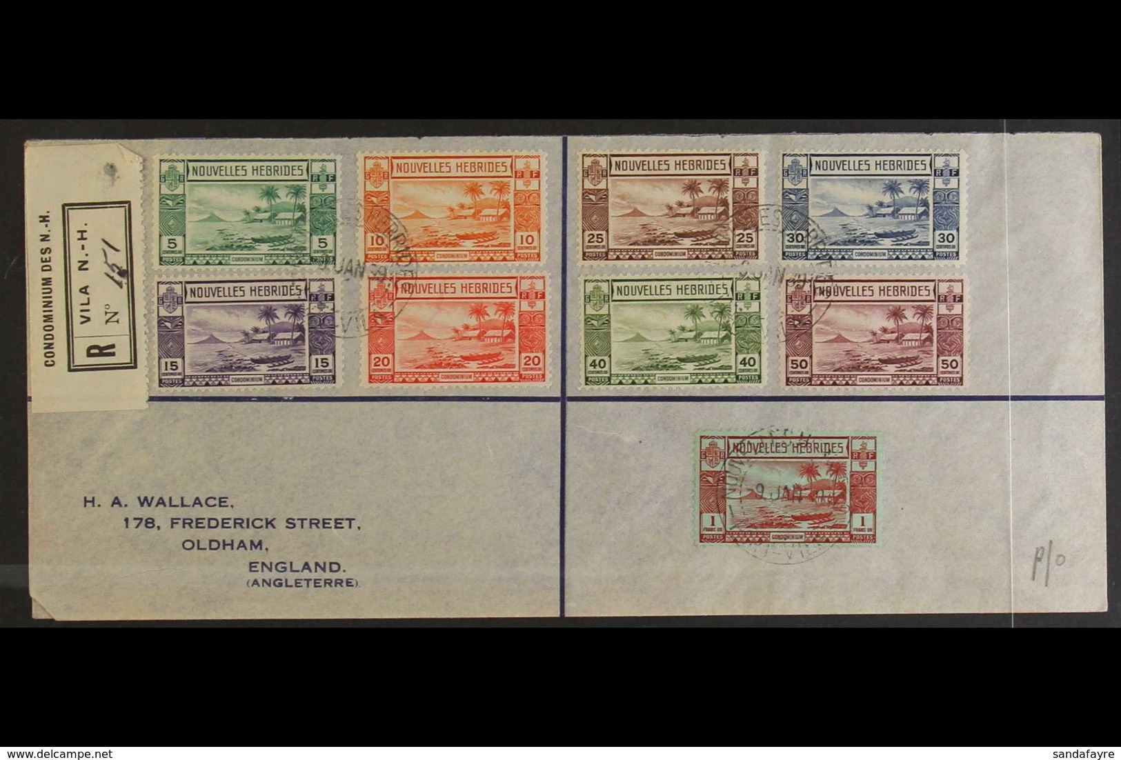 FRENCH 1929 (Jan) An Attractive And Neat Envelope Registered To England, Bearing 1938 Set To 1f Tied Port Vila Cds's, Ar - Andere & Zonder Classificatie